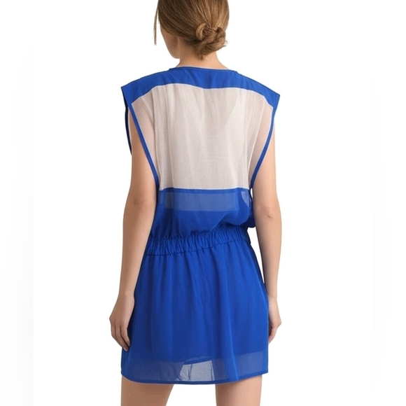 Hawks Sheer Blue V Neck Mini Dress Size Small - Picture 11 of 12